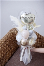 【B-N】バルーンと花のお祝い花束★CL-3 ホワイトゴールド  成人式や20歳のお祝いに！